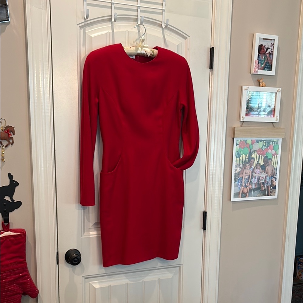 Ann Taylor Red Long Sleeve Sheath Dress